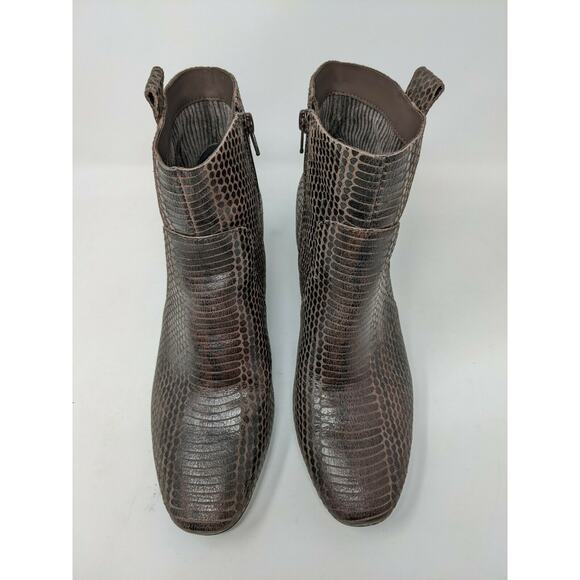 Womens Korks Boots Booties Size 8.5M Scale Pattern Brown Leather Upper - Picture 2 of 12